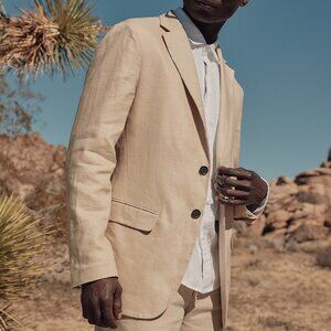 Quince 100% European Linen Blazer Men's Size Small Driftwood Tan‎ Preppy Coastal